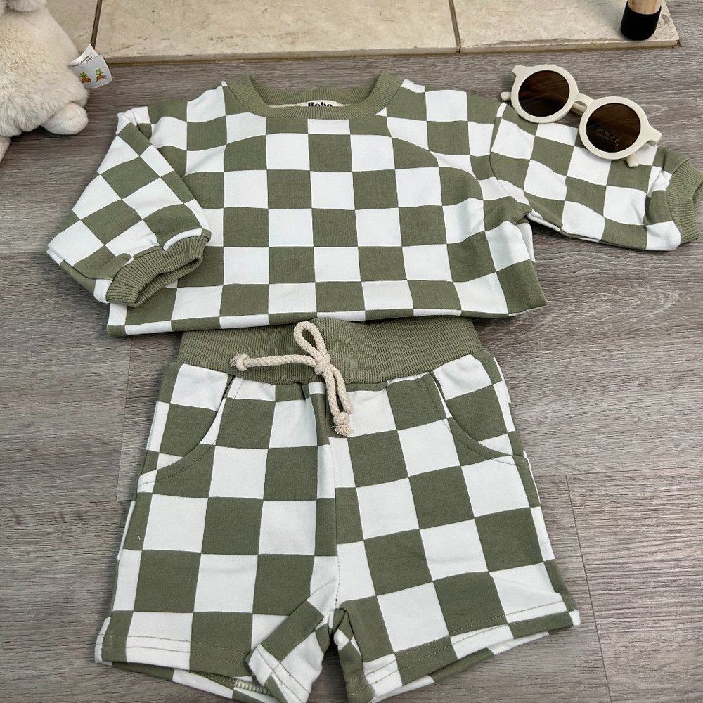Checkered LS short set